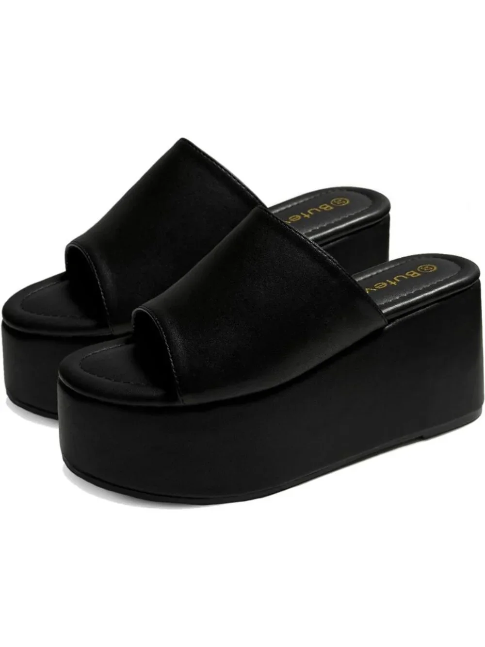 Chunky Black Platform Sandals for Women - Comfortable Open Toe Slip-On Wedges